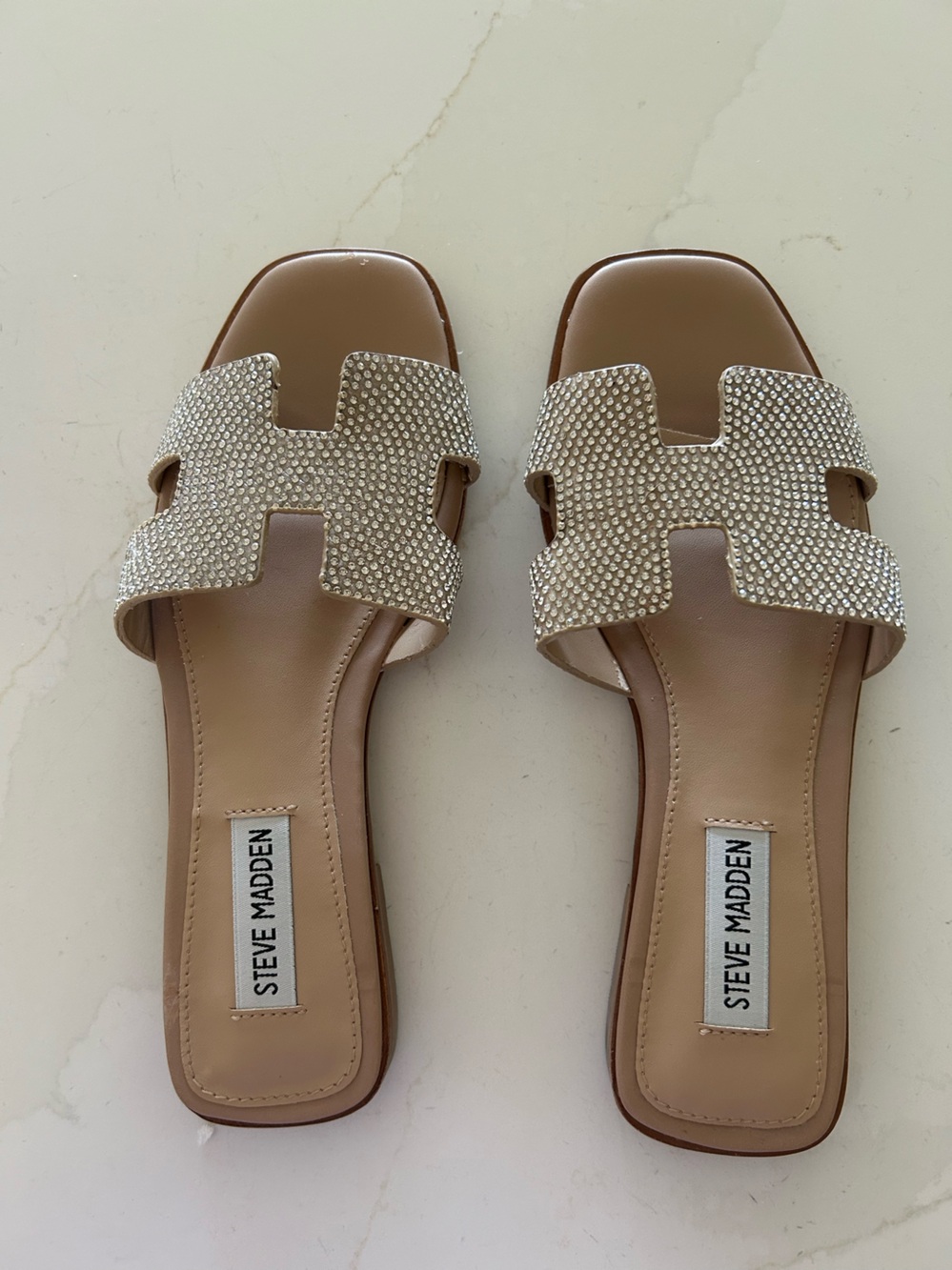 Steve Madden Nude Crystal Embellished Slide Sandals